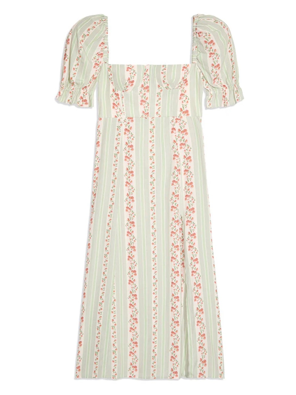 WeWoreWhat Victorian Floral Stripe Puff Sleeve Midi Dress in Rosewood Multi - Picture 4 of 6
